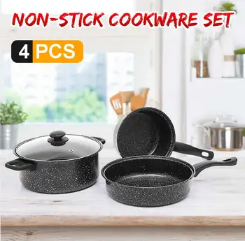 

4PCS 24cm Frying Pan Wok Pan Non-stick Skillet Induction Cooker Garden Bread Pizza Egg Pan Gas Stove Pancake Pan for Home