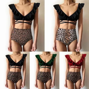 

New Style Leopard Print High Waist Bikini Sexy Plain Strap Swimsuit Micro Bikini Swimsuit Women
