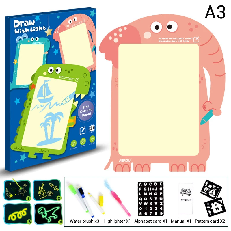 A3, A4, A5 светодиодный светильник, доска для рисования граффити, планшет для рисования, волшебная игрушка для рисования, флуоресцентная ручка, Развивающие детские игрушки для мальчиков