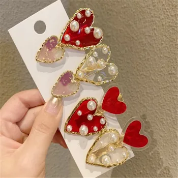 

Red Love Pearl Hair Clip Japanese Sweet Bangs Clip Back Head Clip Female Korean No Crease Hair Clips for Makeup Application