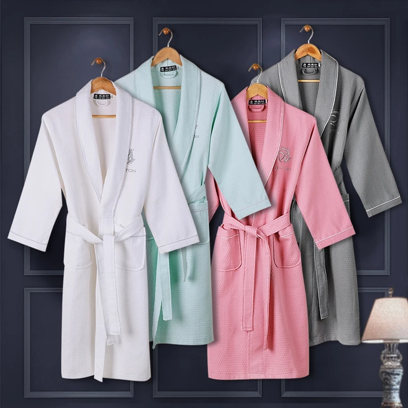 Sleepwear Women Cotton Warm Bathrobe Women Pink Solid Color Cotton Pajamas Nightgown Lingerie Bathrobe With Belt Summer