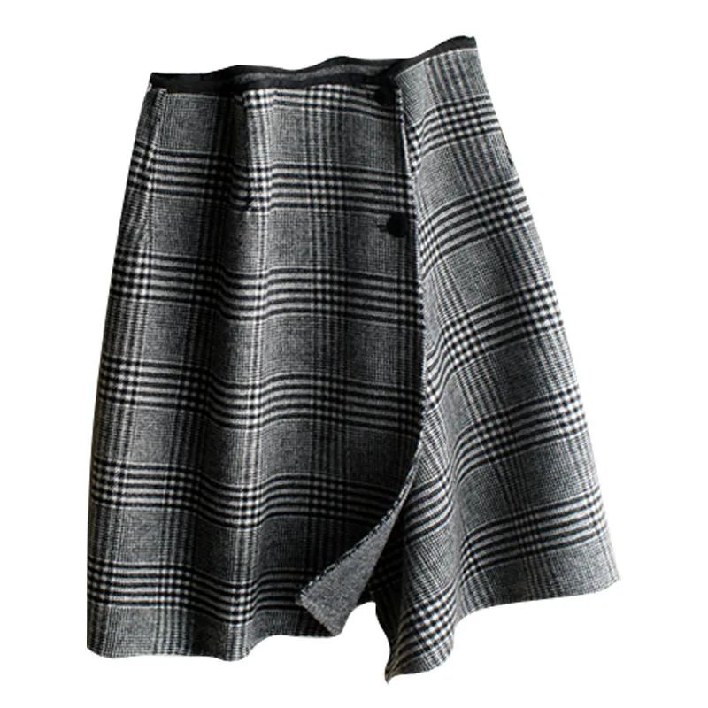 

Spring New Style Retro Elegant Pattern Wool Woolen Cloth Skirt Mid-length Slit Woolen Step Skirt