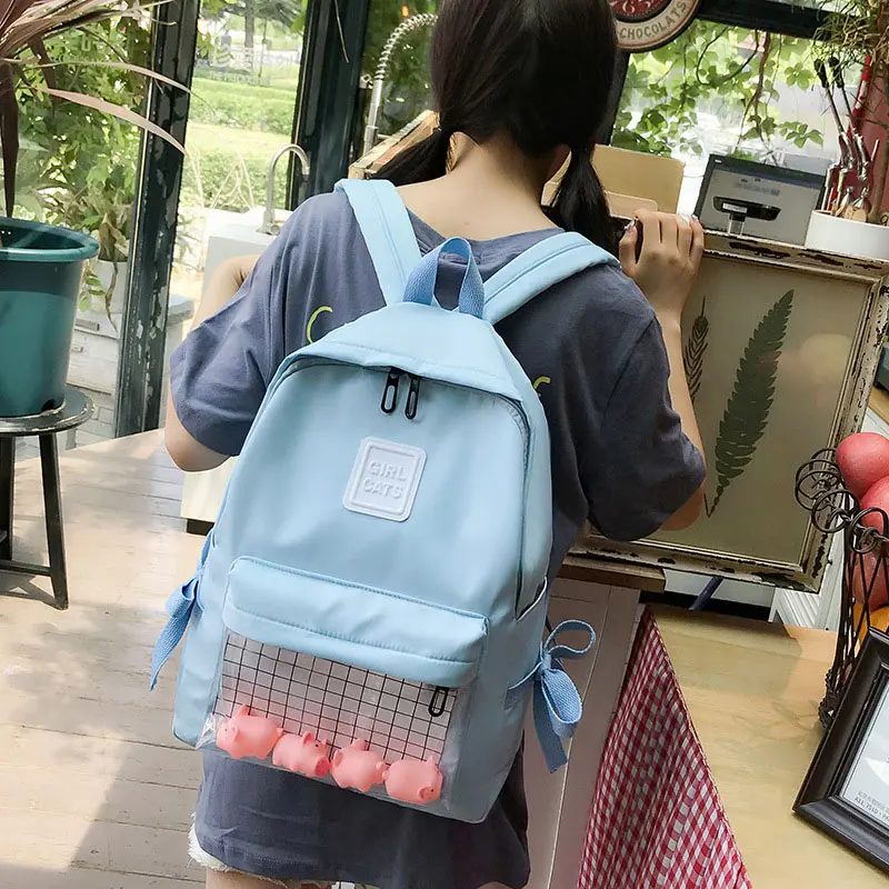 Школьные рюкзаки женские водонепроницаемые женские рюкзаки Harajuku нейлоновые дорожные Рюкзаки милые маленькие утки студенческие рюкзаки для девочек-подростков - Цвет: Синий
