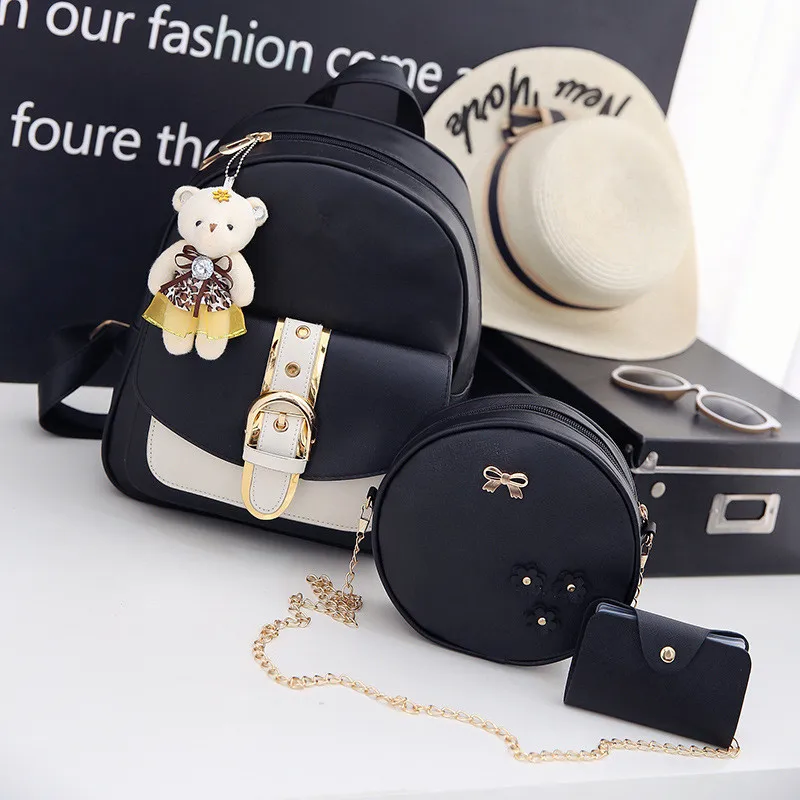 New Leather Three Piece Backpack Sets For Women Fashion Leather Backpack + Wallet + Card Holder 3 Sets 