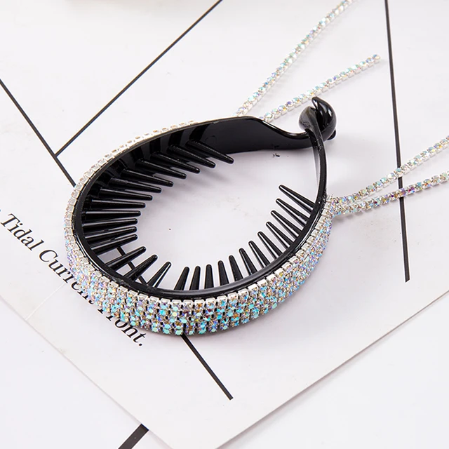 FORWOT Women Elegant Luxury Rhinestone Tassel Ponytail Hair Claws Hair Clips Barrettes Hairpin Headband Fashion Hair Accessories AB WHITE