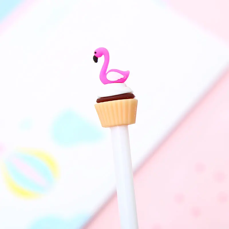 1 шт. мультяшная гелевая ручка в виде фламинго Kawaii креативные милые кексы для письма чернильные ручки для школы и офиса канцелярские принадлежности - Цвет: White