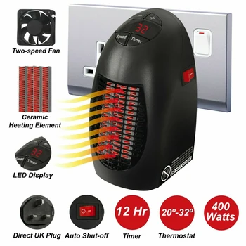 

ELOOLE Portable Plug In Electric Heater 400W Mini Space Fan Heater Timer And Speed Settings Built-in Safety Cut Out Switch