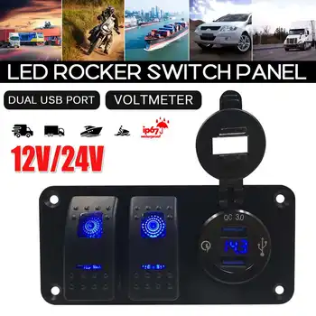 

2 Gang Switch Panel digital LED Dual USB Car Socket Splitter Waterproof Circuit Rocker Swich For Boat Yacht Marine Motorcycle