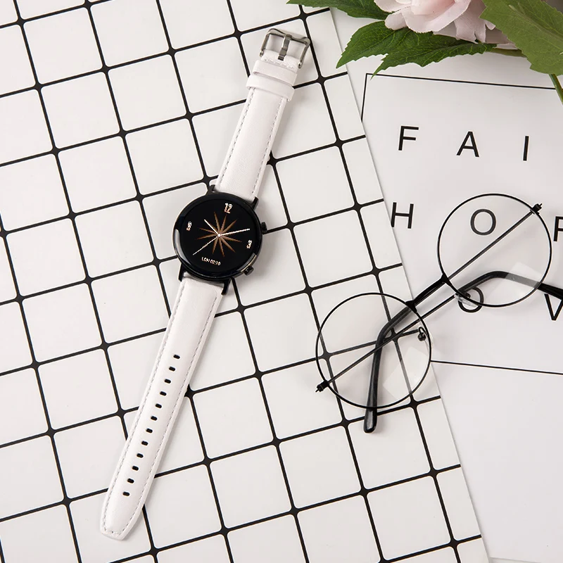 Мужской ремешок для часов 20 мм 22 мм ремешок для часов для Galaxy Watch кожаный ремешок для huawei Watch GT GT2 - Цвет ремешка: Pure White
