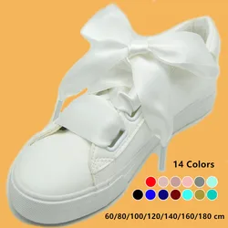4 cm Widened Silk Satin Shoelaces Smooth Big Bow Wide Laces Trend Beauty White Casual Sneaker Leather Shoes Laces Dropship