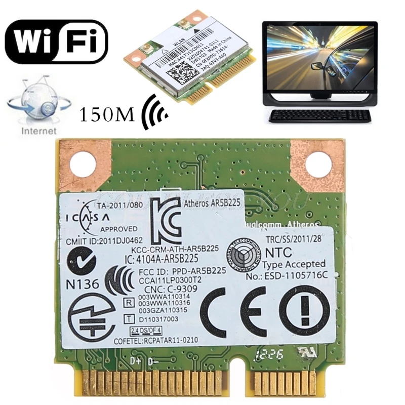 network interface card Bluetooth V4.0 Không Dây Mini PCI Express Cho Atheros AR5B225 Dell DW1703 Thả Vận Chuyển phone lan adapter