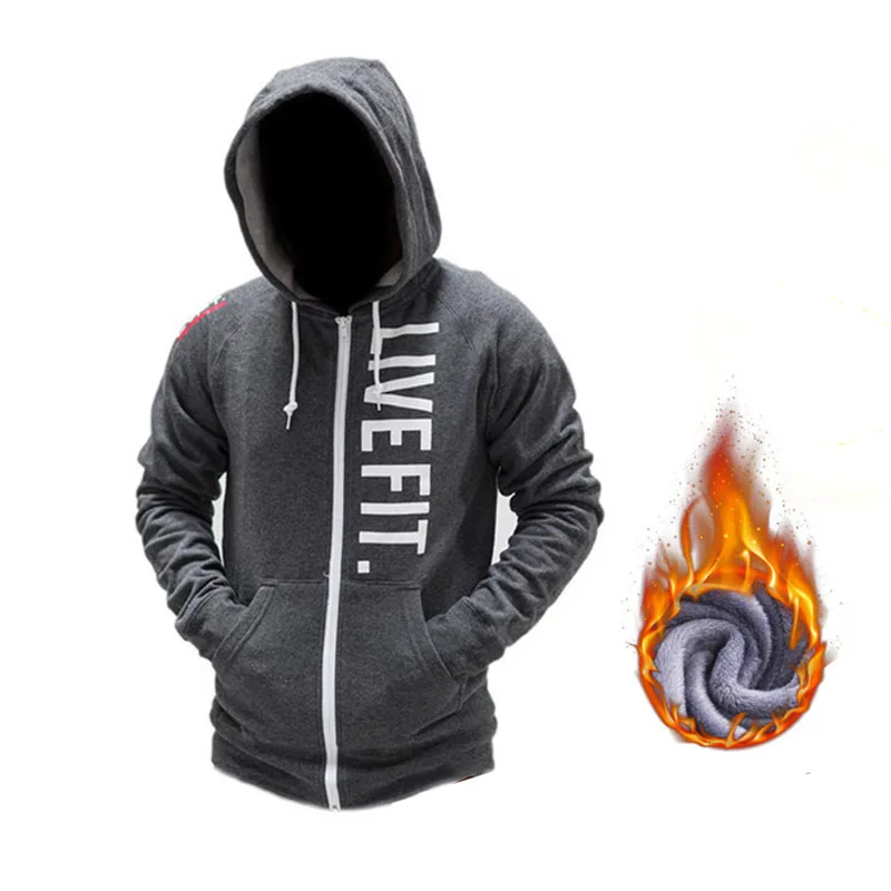 Voobuyla Мужская спортивная куртка с длинным рукавом плюс бархатная куртка мужская Беговая Спортивная одежда для фитнеса тренажерный зал тренировочная куртка толстовки - Цвет: deep gray