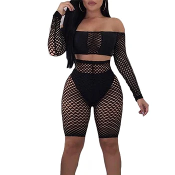 

Women Summer Fishnet Bikini Cover Up Crop Top Pants Swimwear Bathing Suit Beach Clothes