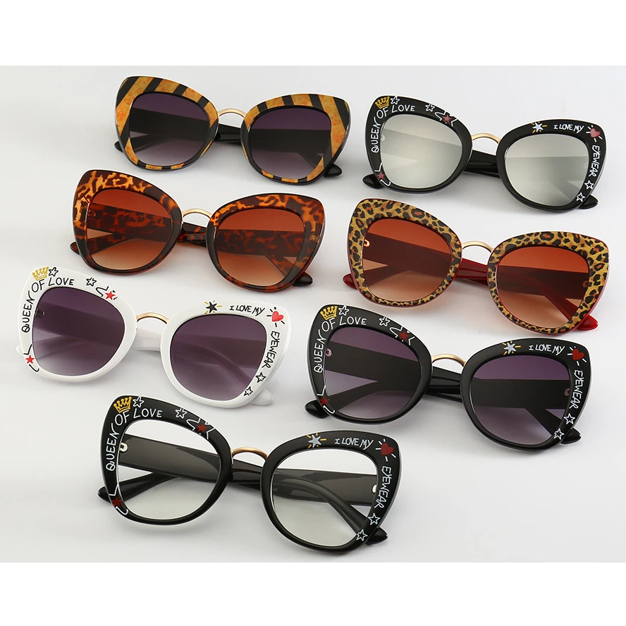 

ZAOLIHU Cute Priting I Love Sunglasses Women Cat Design Eye Lady Eyewear UV400 Clear Lens Eyeglass Retro Oversize oculos feminin