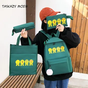 

4Pcs Canvas School Backpack Shoulder Bag+Women Backpack+Pencil Case+Purse Travel Satchel Set For Teenage Girls 2020 New Backpack