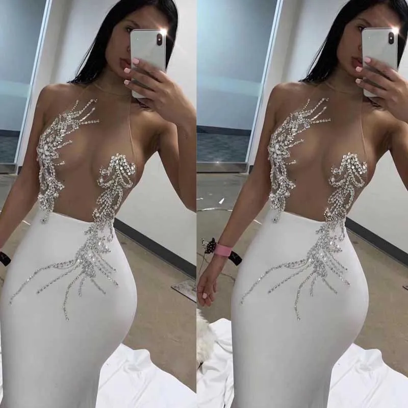 

Wholesale 2019 New woman's dress black White Mesh perspective Sexy nightclub celebrity cocktail party bandage dress