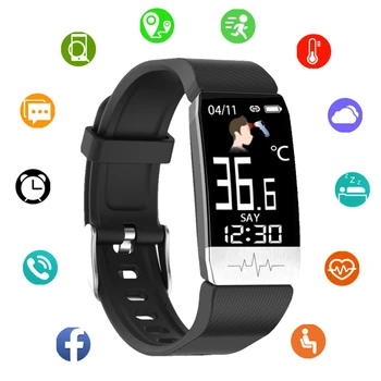 

Body-Temperature Smart Bracelet ECG Fitness Tracker Waterproof Heart Rate Monitor Smart Watch Wristband Men Women Sport Band