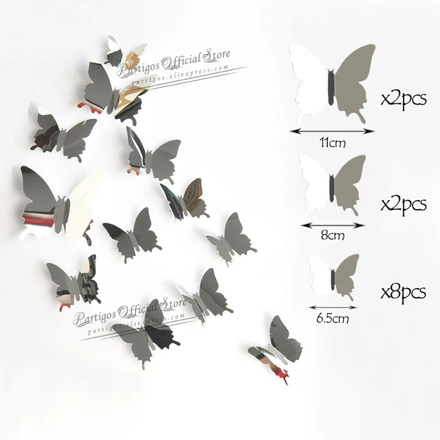 12Pcs 4D Hollow Butterfly Wall Sticker DIY Home Decoration Wall Stickers wedding Party Wedding Decors Butterfly Kids Room Decors silver 4