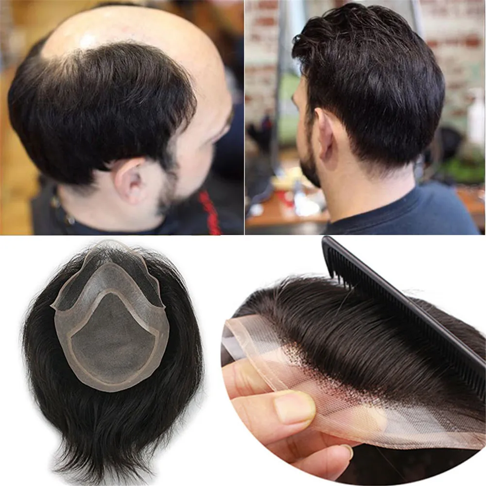 Eseewigs Для Мужчин's накладки из искусственных волос натуральный Цвет 8x10 Remy парик