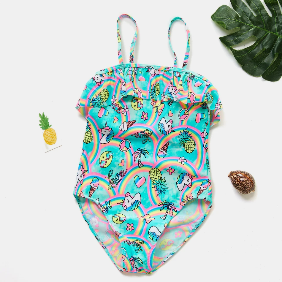 Ruffle Stripe Swimsuit Girls 2020 Kids 2-8Y One-Piece Beach One-Shoulder Swimming Bathing Suits Little Bowknot Swimwear | Спорт и