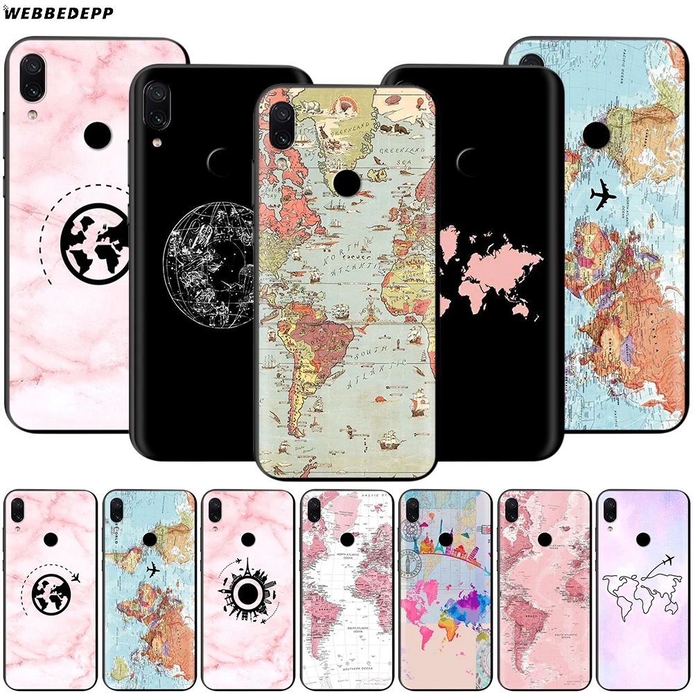 

Webbedepp Pink World Map Case for Xiaomi Redmi Note 8 MI 3 6 8 9 A1 A2 A3 5X 6X 9T CC9 Lite SE Pro Max Pocophone F1