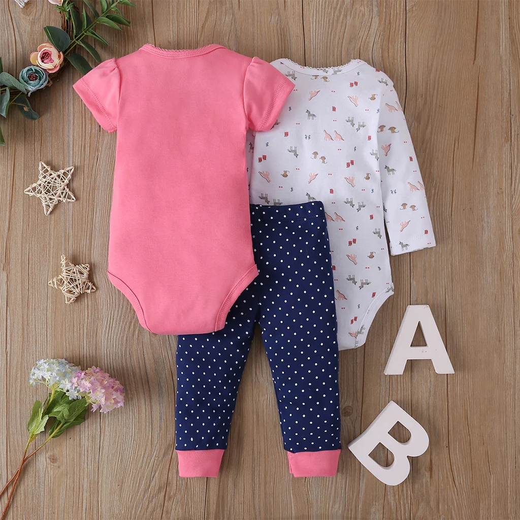 Baby Girl Clothes Cartoon Unicorn Romper+Long Sleeve Bodysuit+Pants 2021 Newborn Boy Infant Clothing New Born Babies Summer Set stylish baby clothing set