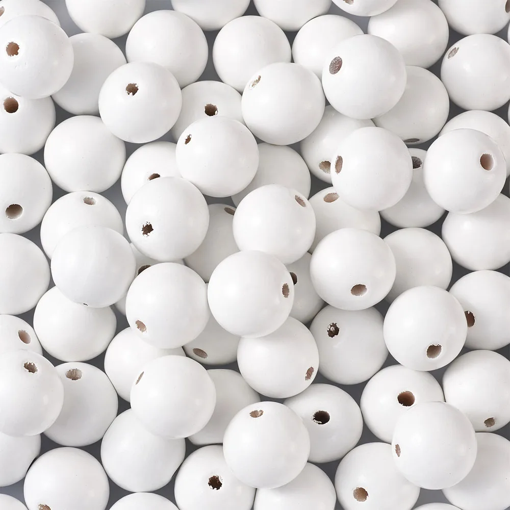 

25mm 30mm Large Hole Natural White Wood Beads Spacer Round Balls for DIY Jewelry Craft Making Xmas Wooden Garland 50/100pc