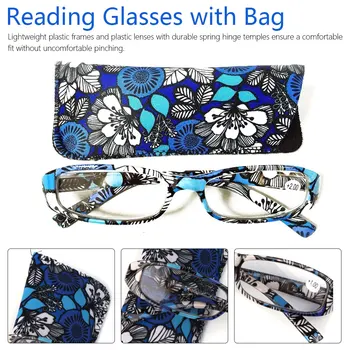 

Printed Reading Glasses Spring Hinge Rectangular Presbyopic Reading Glasses W/ Matching Pouch +1.0 1.5 1.75 2.25 to 4.0