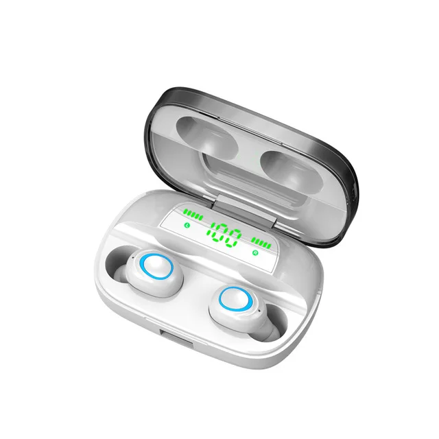 TWS-S11 Bluetooth 5,0 наушники IPX5 водонепроницаемые наушники светодиодный дисплей спортивные Беспроводные наушники с 3500 мАч зарядным устройством для телефона - Цвет: Белый