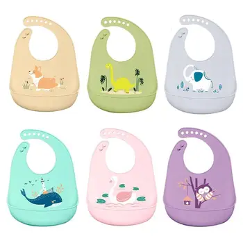 

Cartoon Animal Patten Kids Bibs Foldable Silicone Baby Feeding Apron Adjustable Stereo Saliva Bandana Waterproof Accessories