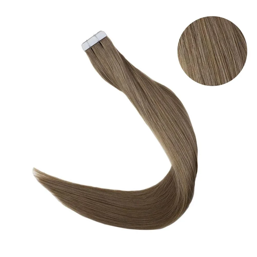 6Chestnut Brown Полностью блестящие волосы на ленте, чистые цветные волосы, 50 г, 20 шт., человеческие волосы Remy для наращивания на Клейкой Ленте - Цвет: 6Chestnut Brown