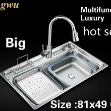 Роскошная кухонная раковина с одним лотком, 304 нержавеющая сталь, многофункциональная посуда,, 810x490 мм