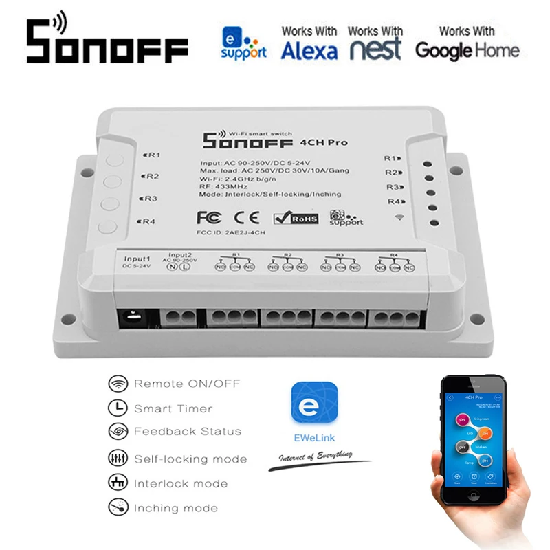 Price 1 2 5pcs Sonoff 433MHZ Wireless Wifi Smart Switch 4 Channel WIFI eWeLink Control smart automation kit for Alexa Google home Nest