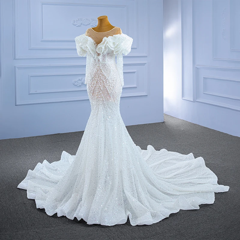 J67280 JANCEMBER White Sexy V-neck Wedding Dress Transparent Lace 