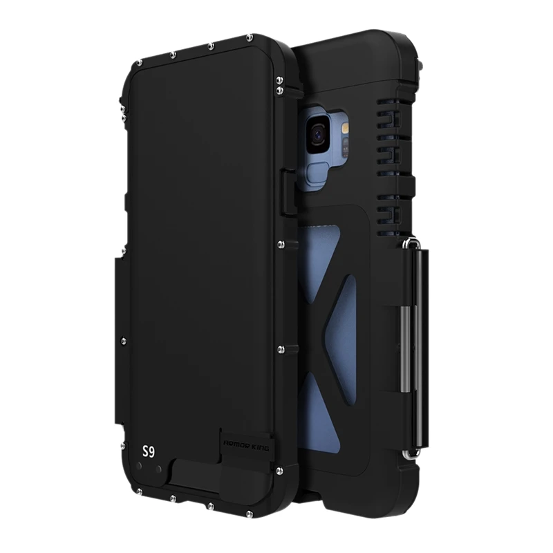 

ARMOR KING Luxury Stainless Steel Metal Flip Protective Shockproof Case Heavy Duty Cover for Samsung Galaxy S9