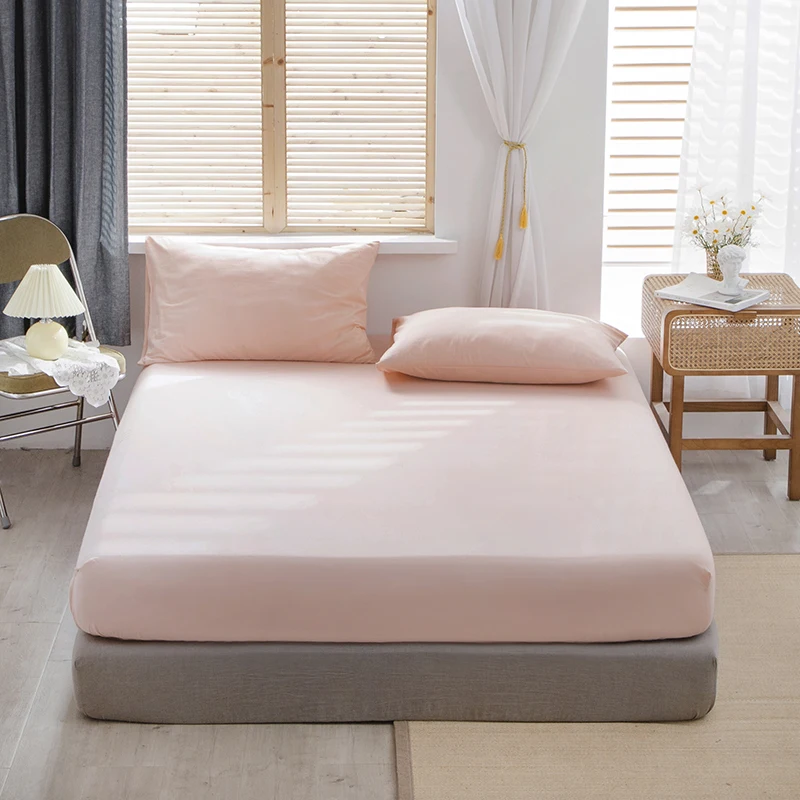 AHSNME 100% Cotton sheets Simple colors of pure colors Yellow/Pink/Blue/Gray/Green/Super Soft parure Fitted Sheet 90-180x200cm 3