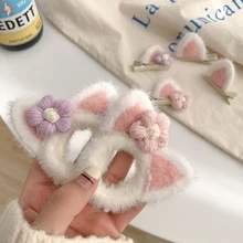 

1PC Cute Soft Plush Cat Ears Hairpins For Girls Lovely Furry Animal Hair Clip Elastic Hair Bands Sweet Ornament Hair Accessories