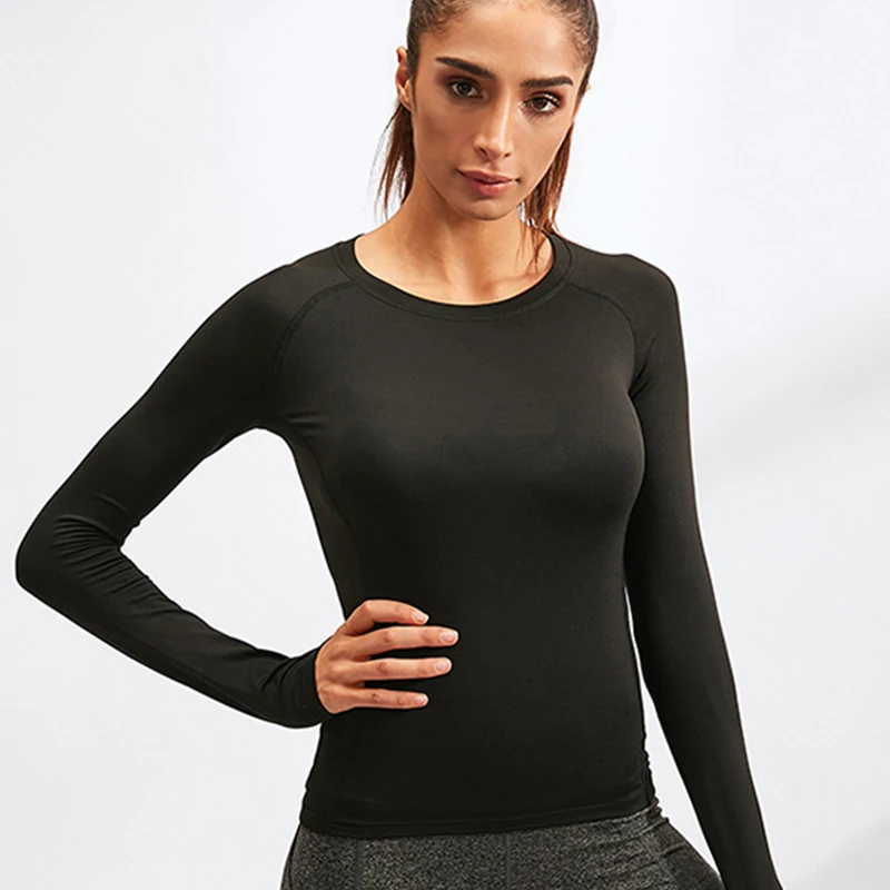 Customize Winter Thermal Fleece Running Shirts Long Sleeve Yoga Tops Gym Fitness Training Tees Quick Dry Elastic Sportswear