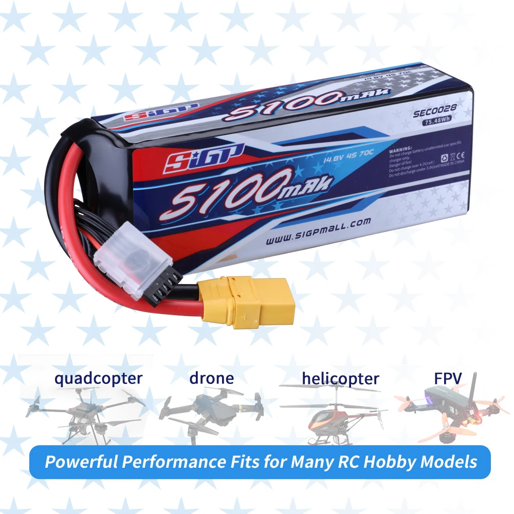 3S 4S 6S Lipo Battery 5100mAh for 20C 60C 70C with  XT60 XT90 Plug Connector RC Airplane Quadcopter Drone FPV Helicopter SIGP 6