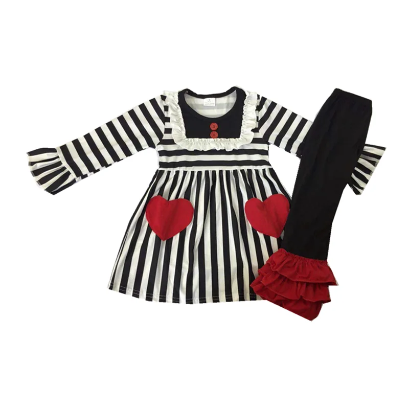Wholesale Girls Outfits Zebra stripe Two Red Heart Top Black Ruffle