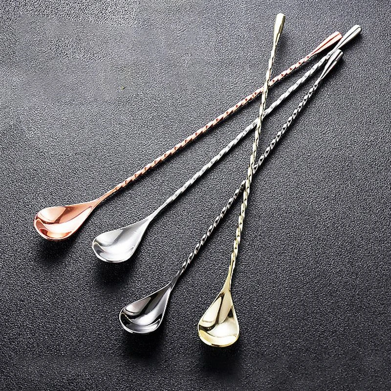 4 colores de mango largo de acero inoxidable cuchara de café, postre cucharas de té Patrón En Espiral cuchara de mezcla para cócteles accesorios de cocina