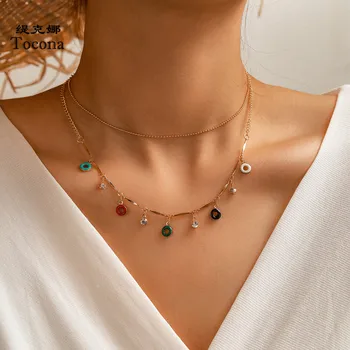 

Tocona Colorful Round Multi-layer Chain Choker Necklace for Women Shiny Crystal Stone Geometric Bohemian Jewelry naszyjnik 14013
