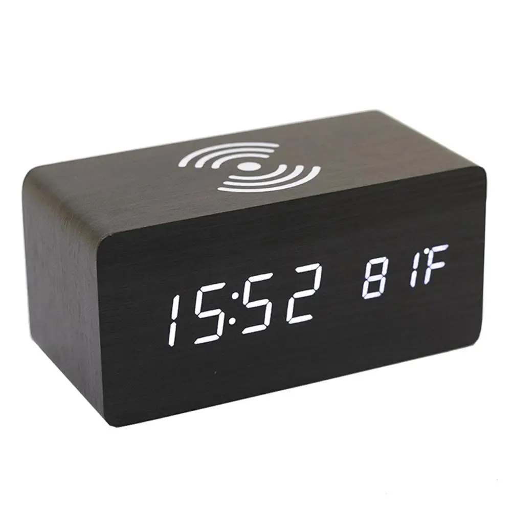 Многофункциональный Будильник Беспроводное зарядное устройство деревянные часы для Apple samsung huawei смартфон Электрический светодиодный Будильник - Цвет: A