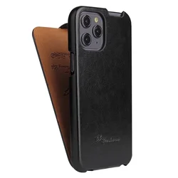 Luxurious Genuine Leather Vertical Flip Cover Case - iPhone 18 (Black)
