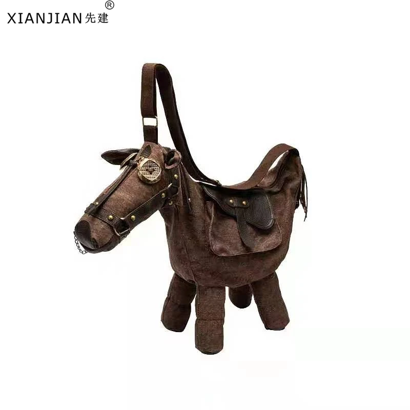 Xianjian, холщовая сумка-мессенджер в форме лошади, сумка через плечо, для глаз, качающаяся, уникальная мультяшная зимняя сумка в форме лошади