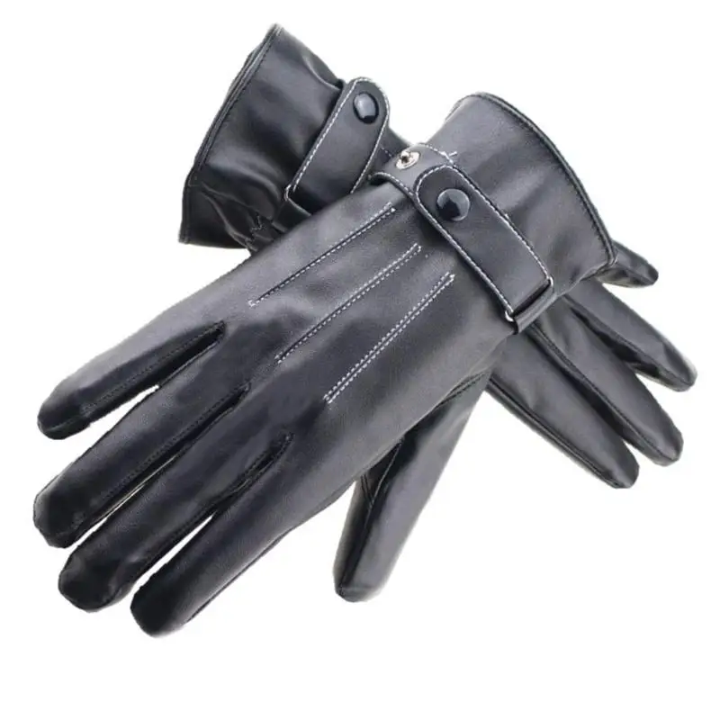 Leather Motorcycle Fleece Gloves Touch Screen Men Women Driving Thickened Gloves Camping and Hiking Accessories - Цвет: Black 3