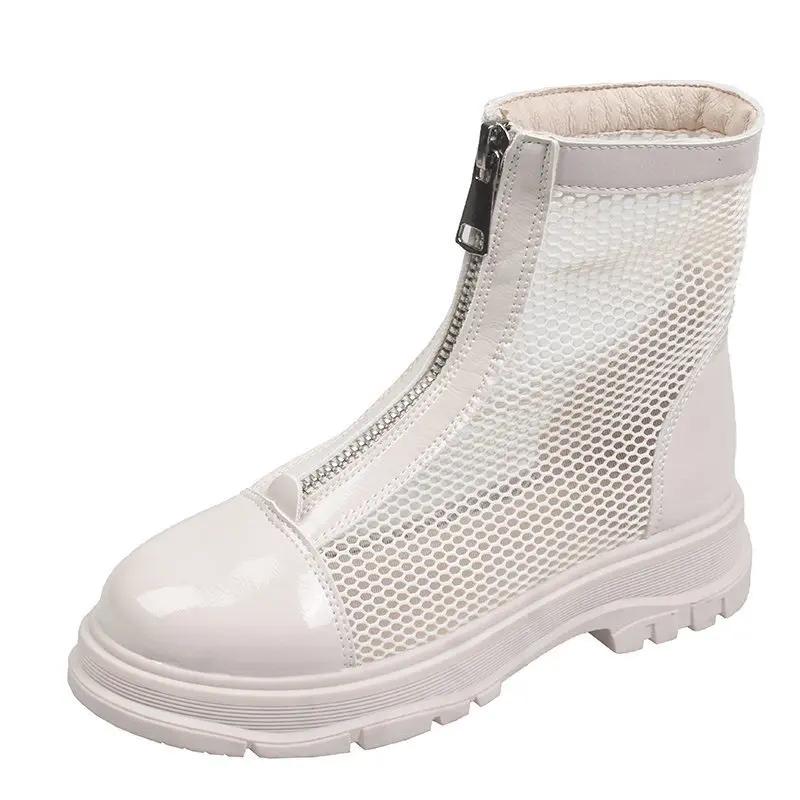 2020 Fashion Breathable Mesh Women's Boots Summer Female Zipper Hollow Sandals Classic White and Black Ankle Boots