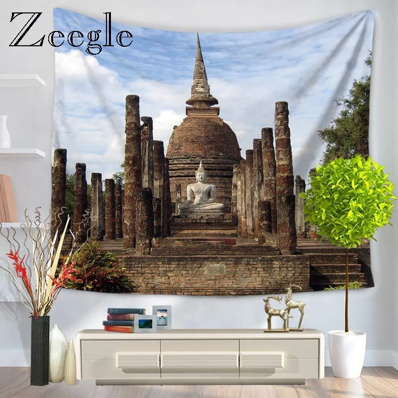 Zeegle Indian Buddha Printed Tapestry Wall Hanging Beach Throw Mat Hippie Bedspread Yoga Mat Blanket