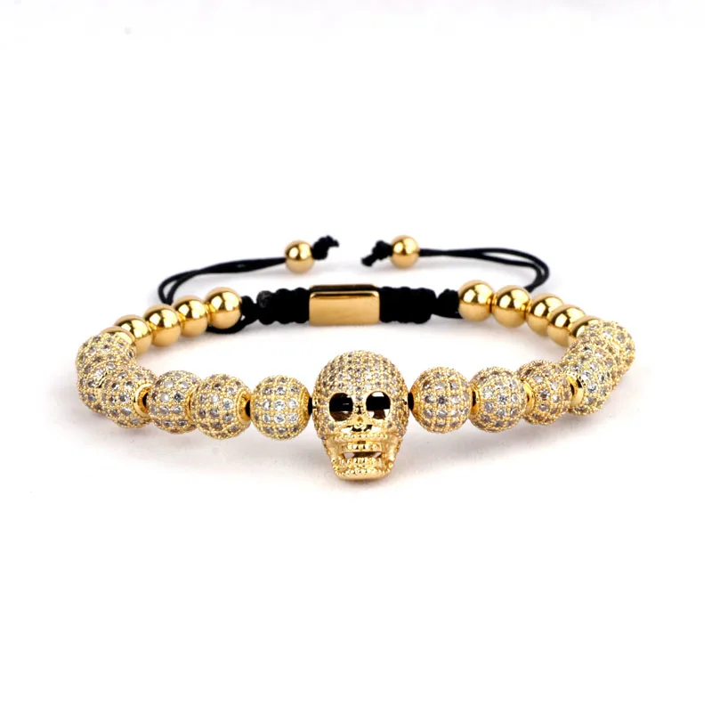 Luxury Men Jewelry Bracelet CZ Pave Skull Crown Charm Stainless Steel Beads Bangle Bracelet Men - Image 4