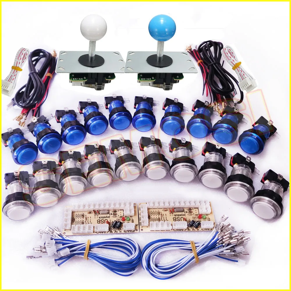 White and blue 1 Светодиодный аркадный контроллер кнопок DIY Kit, Нулевая задержка USB энкодер для ПК для 2 плеера 5Pin аркадный джойстик Raspberry - Цвет: White and blue 1